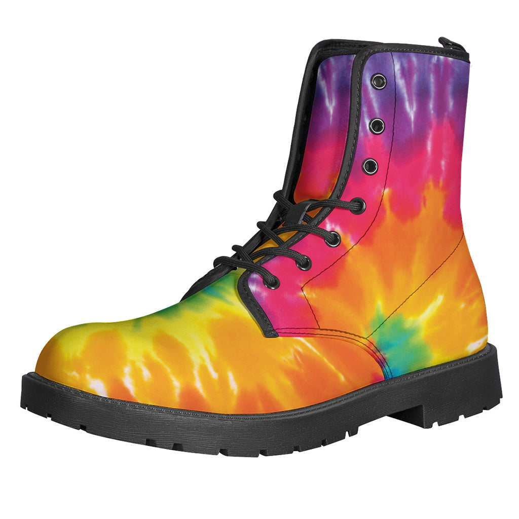 Boho Bliss: Colorful Spiral Tie-Dye Print Leather Boots for Hippies - 1