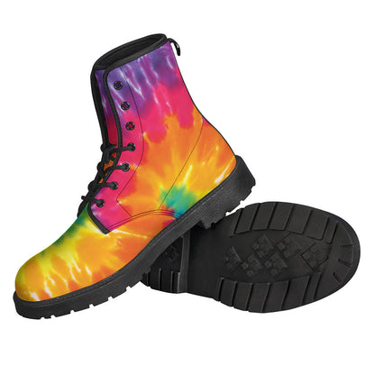 Boho Bliss: Colorful Spiral Tie-Dye Print Leather Boots for Hippies - 2