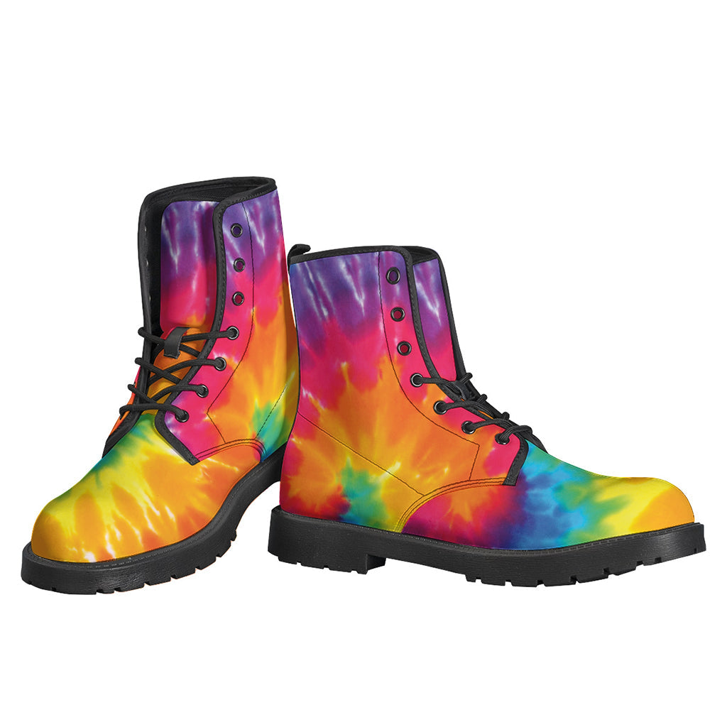 Boho Bliss: Colorful Spiral Tie-Dye Print Leather Boots for Hippies - 3