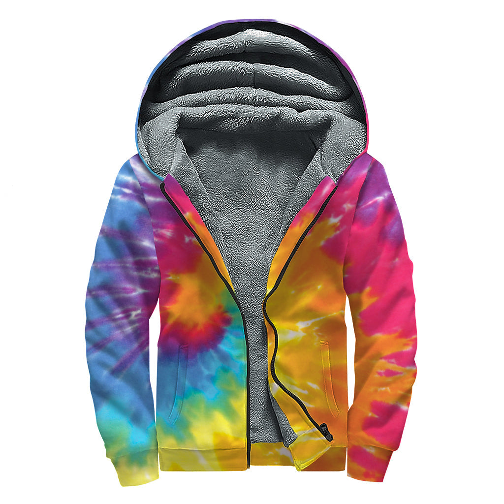 Colorful Spiral Tie-Dye Sherpa Hoodie for Cosy Hippie Vibes - 1