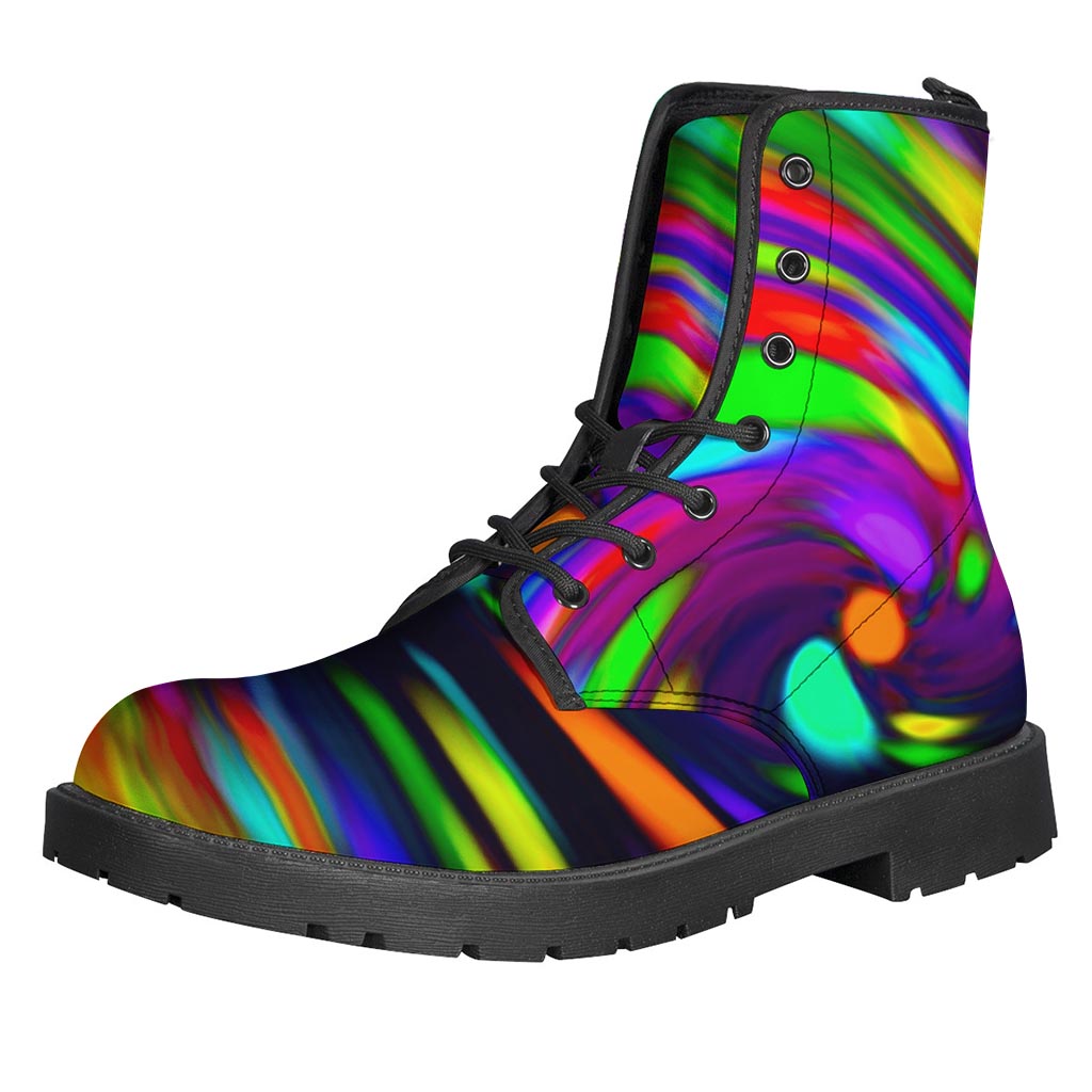 Colorful Spiral Trippy Print Leather Boots for the Groovy Hippie Lifestyle - 1