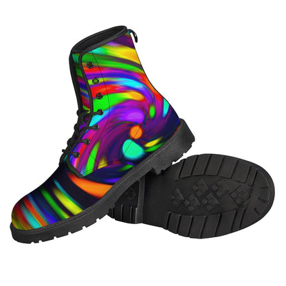 Colorful Spiral Trippy Print Leather Boots for the Groovy Hippie Lifestyle - 2