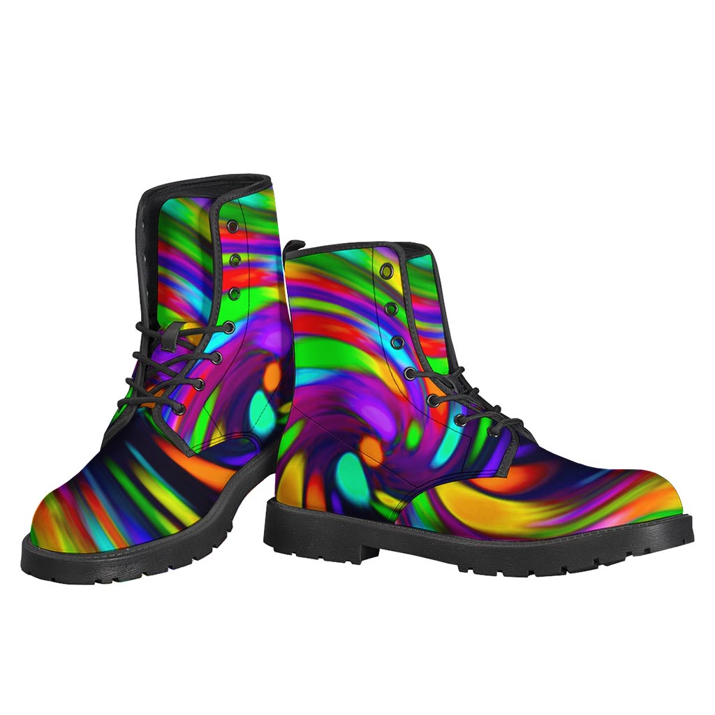 Colorful Spiral Trippy Print Leather Boots for the Groovy Hippie Lifestyle - 3