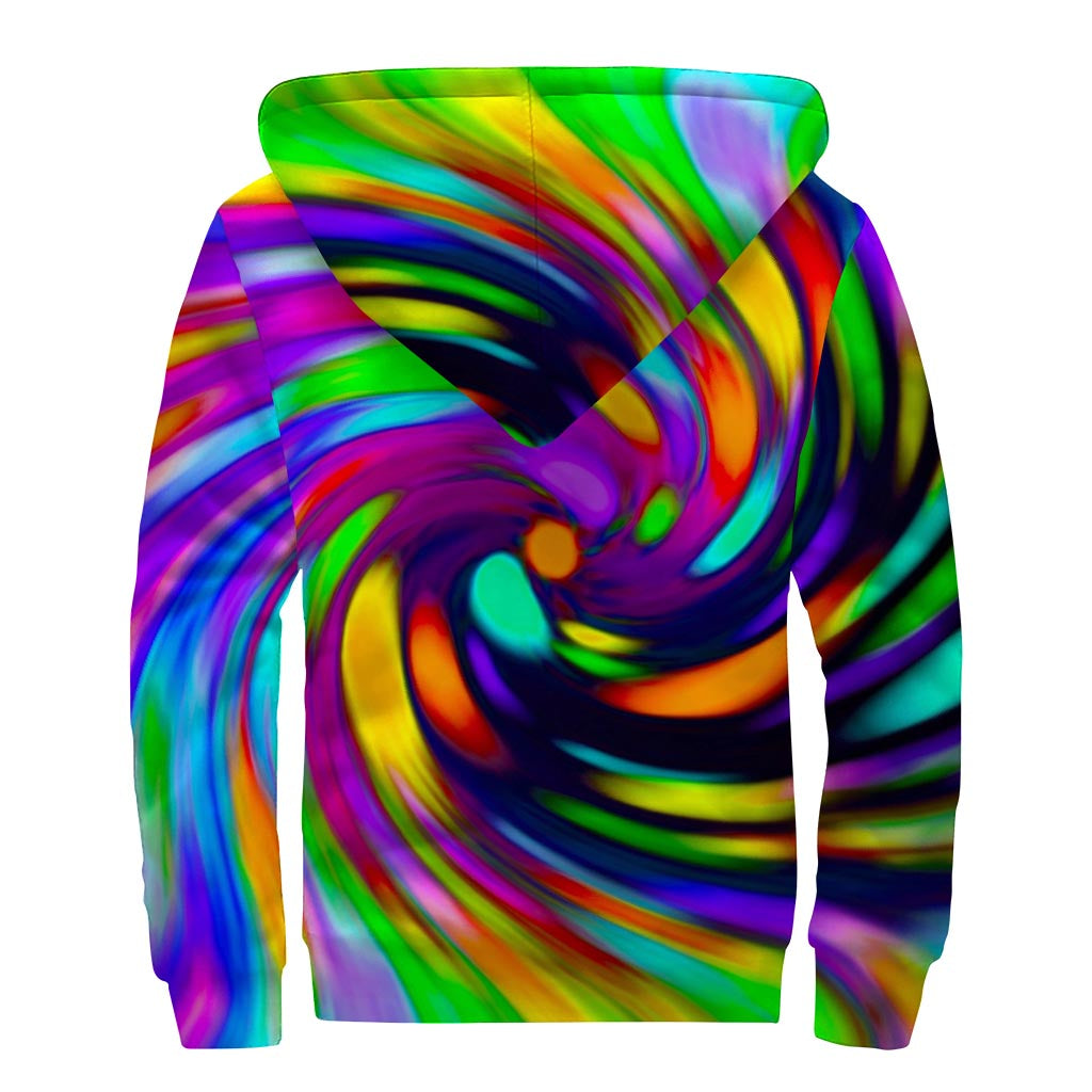 Groovy Vibes: Colorful Spiral Trippy Print Hippies Sherpa Lined Zip Up Hoodie - 2