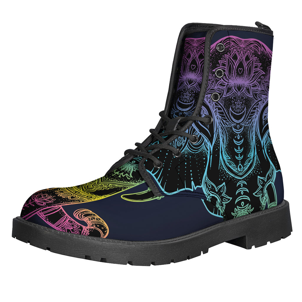 Boho Chic: Colorful Spiritual Elephant Print Leather Boots for Modern Hippies - 1