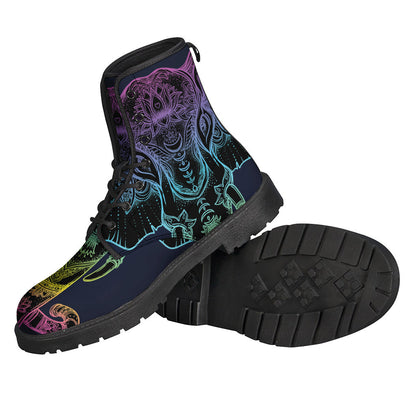 Boho Chic: Colorful Spiritual Elephant Print Leather Boots for Modern Hippies - 2