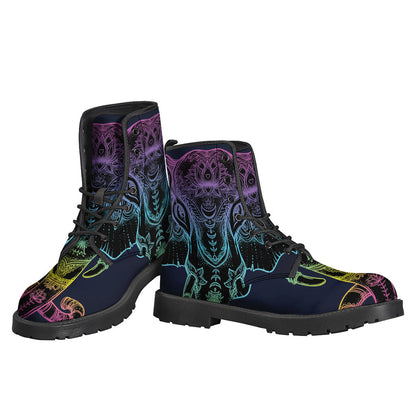 Boho Chic: Colorful Spiritual Elephant Print Leather Boots for Modern Hippies - 3