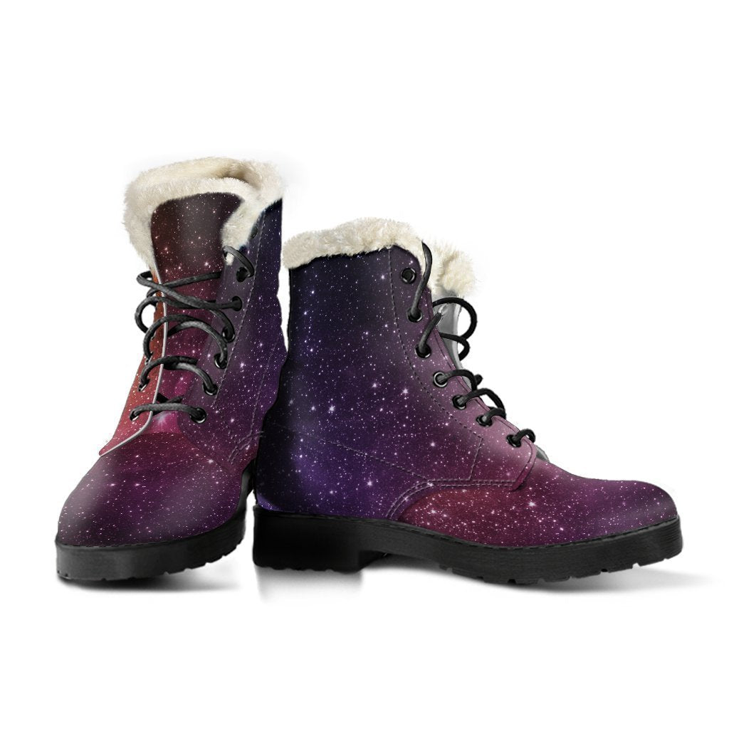 Stardust Galaxy Space Print Faux Fur Leather Boots: Stepping Into Style with Hippie Vibes - 3