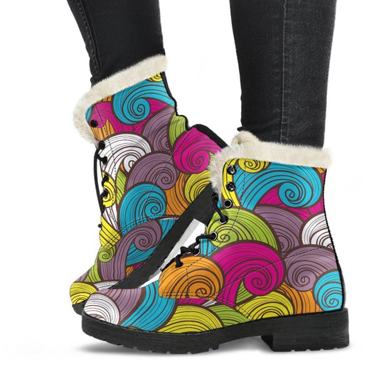 Groovy Waves Faux Fur Leather Boots for the Free-Spirited Hippie - 1