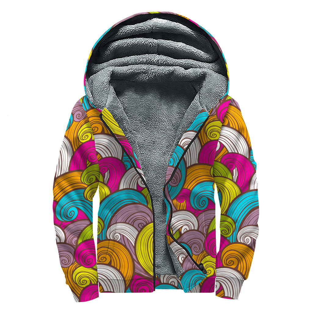 Colorful Wave Sherpa: Stay Cozy and Groovy in this Hippie Zip Up Hoodie - 1