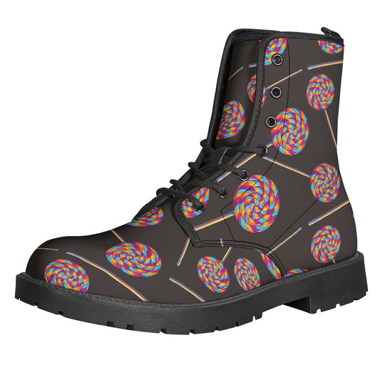 Colorful Swirl Lollipop Leather Lightweight Boots for the Hippest of Hippies - 1