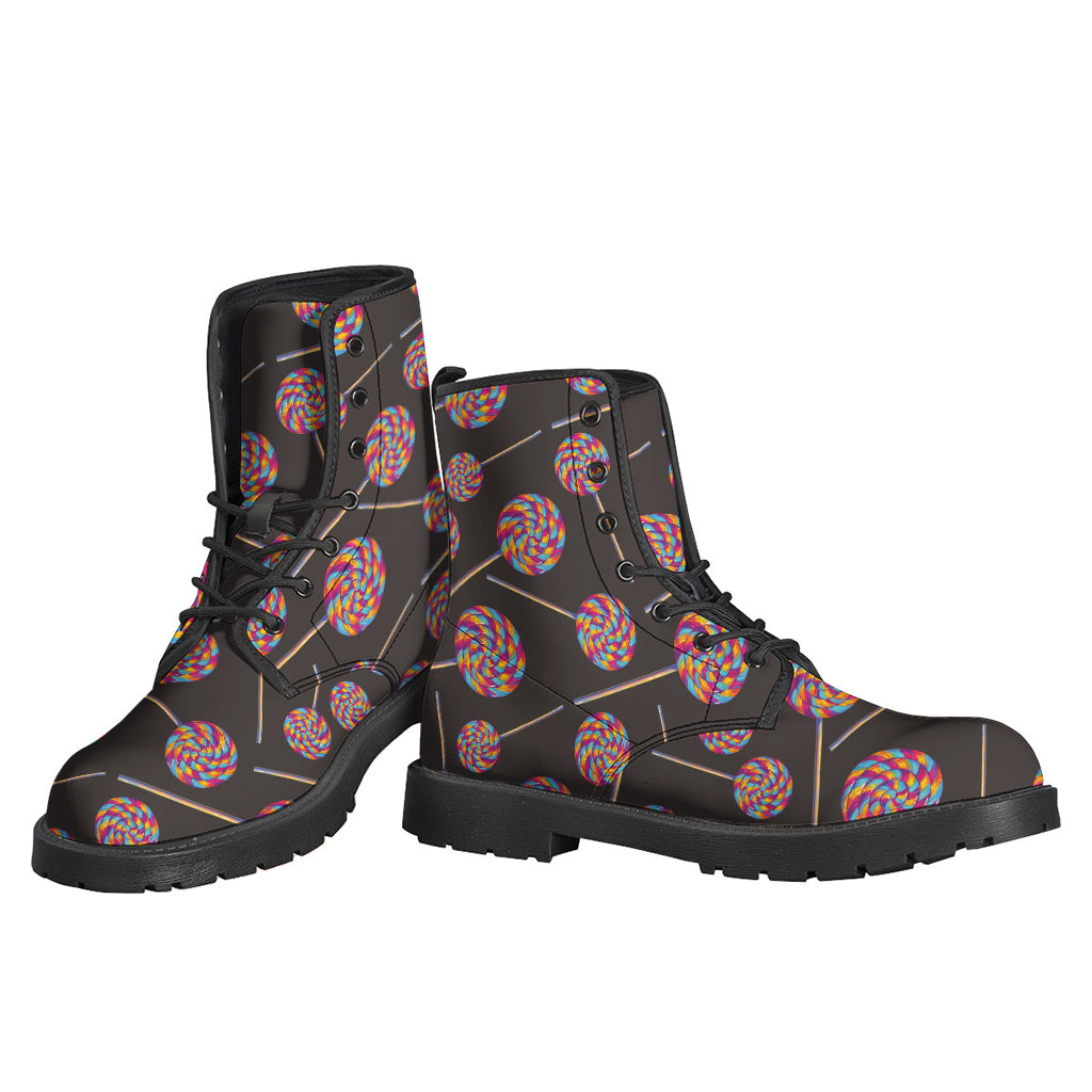 Colorful Swirl Lollipop Leather Lightweight Boots for the Hippest of Hippies - 3