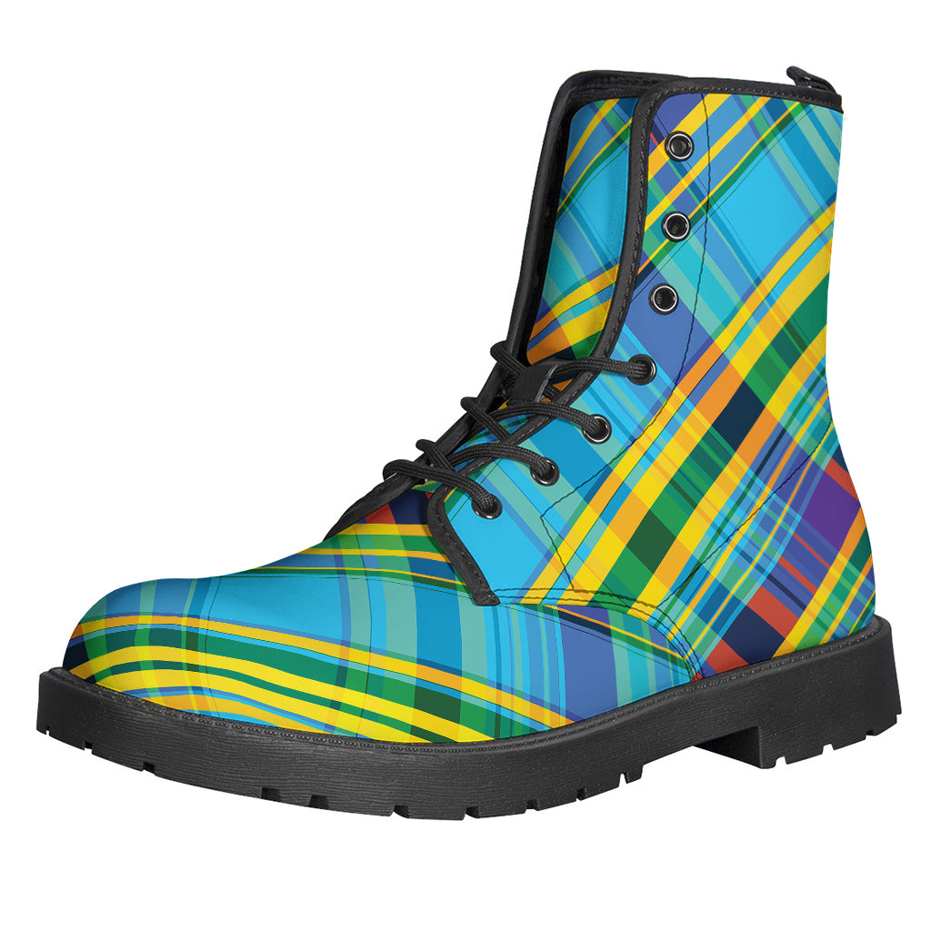 Groovy Threads: Colorful Tartan Pattern Leather Lightweight Boots for Modern Hippies - 1