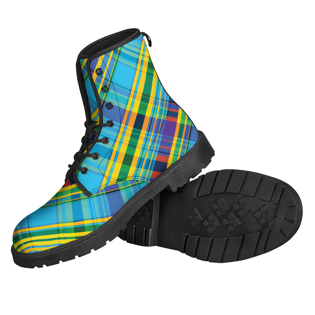 Groovy Threads: Colorful Tartan Pattern Leather Lightweight Boots for Modern Hippies - 2