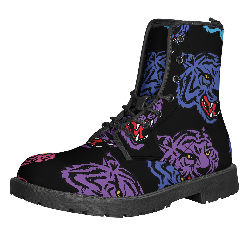 Wild and Free: Colorful Tiger Head Leather Lightweight Boots for Hippies - 1
