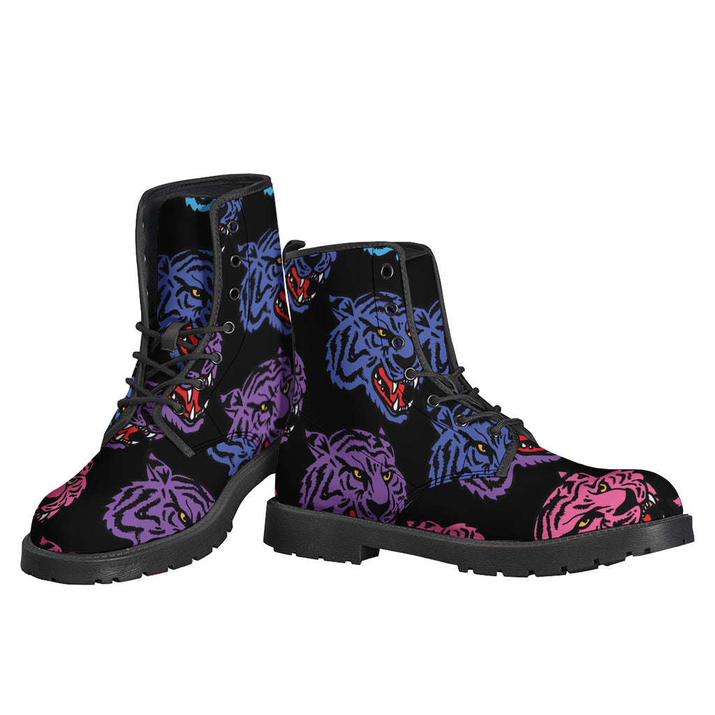 Wild and Free: Colorful Tiger Head Leather Lightweight Boots for Hippies - 3