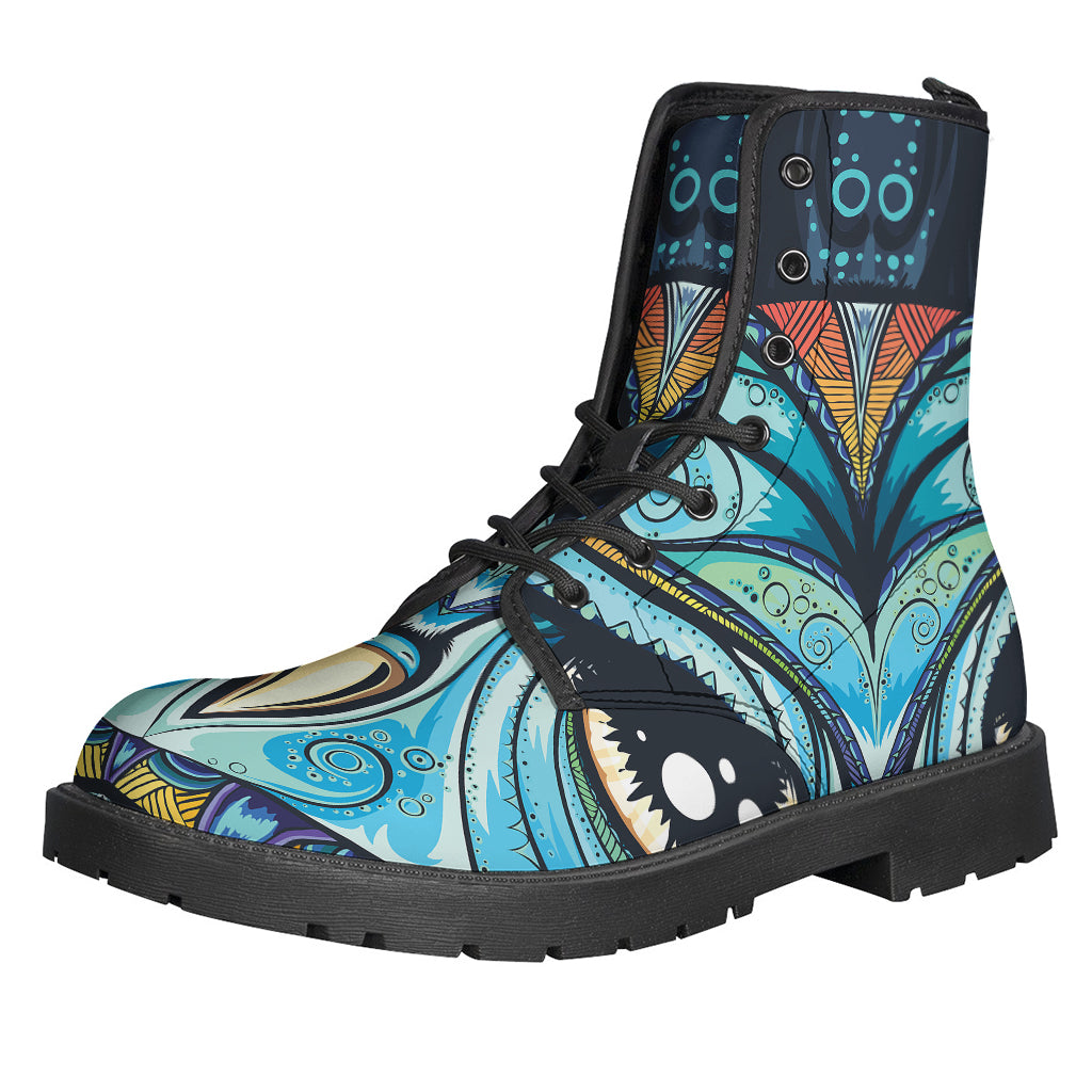 Trendy Tribal Owl Leather Boots for Free-Spirited Hippies - 1