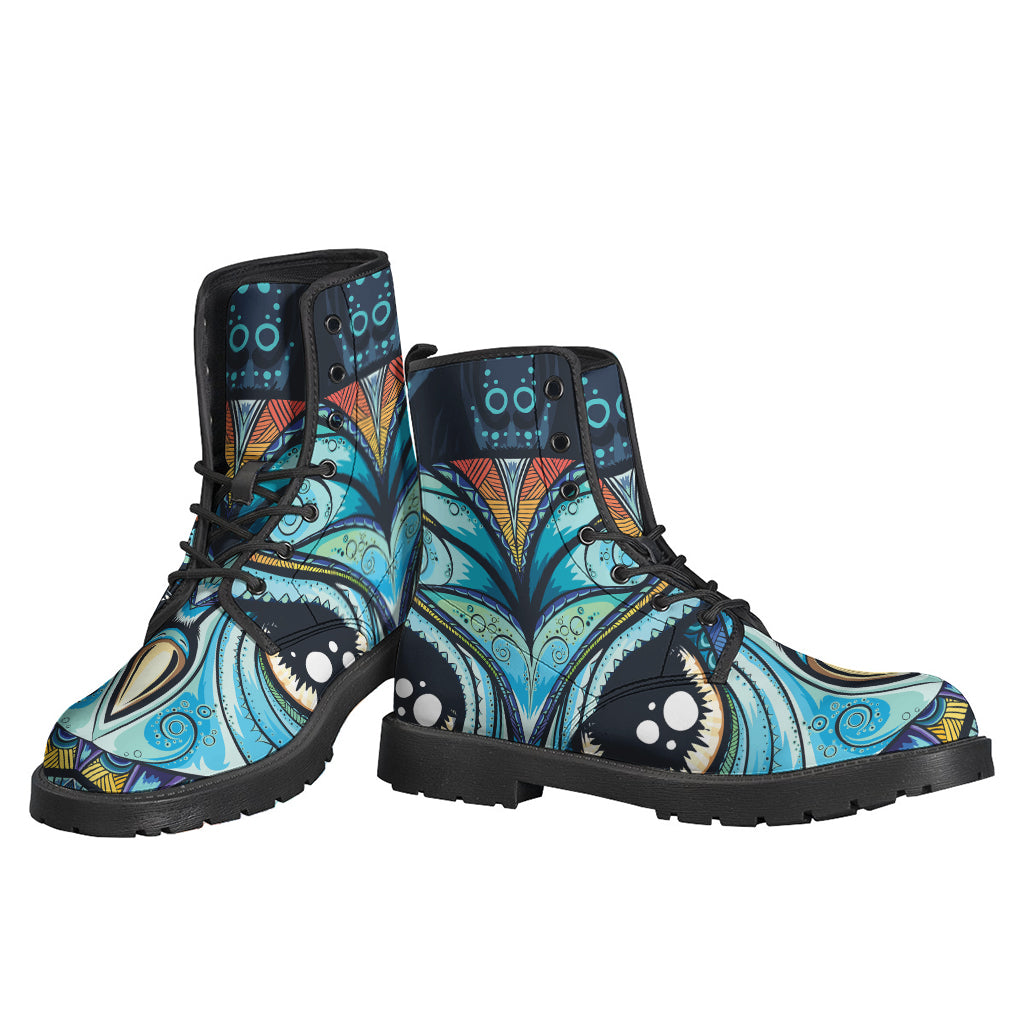 Trendy Tribal Owl Leather Boots for Free-Spirited Hippies - 3