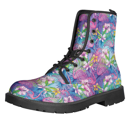 Groovy Flamingo Print Leather Lightweight Boots for Stylish Hippies - 1