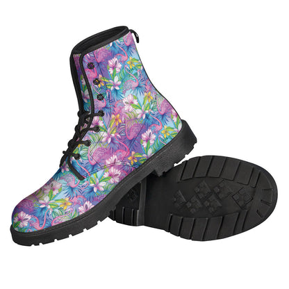 Groovy Flamingo Print Leather Lightweight Boots for Stylish Hippies - 2