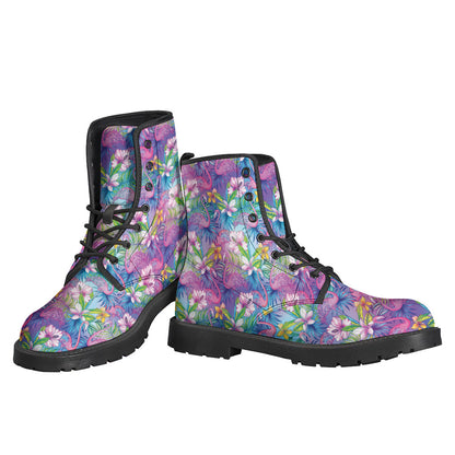 Groovy Flamingo Print Leather Lightweight Boots for Stylish Hippies - 3