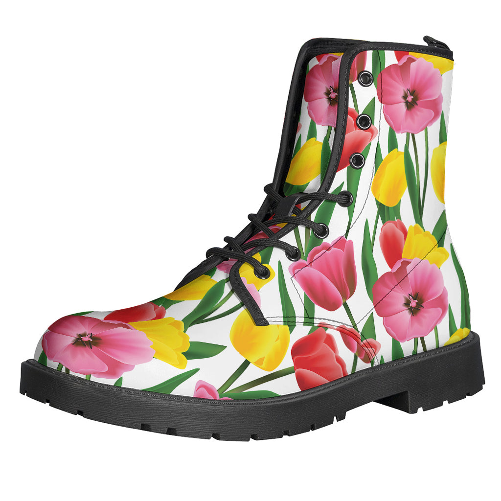 Colorful Tulip Pattern Leather Boots: Embrace Your Inner Hippie Style - 1