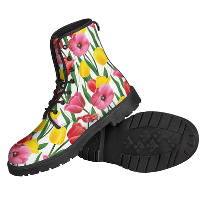 Colorful Tulip Pattern Leather Boots: Embrace Your Inner Hippie Style - 2