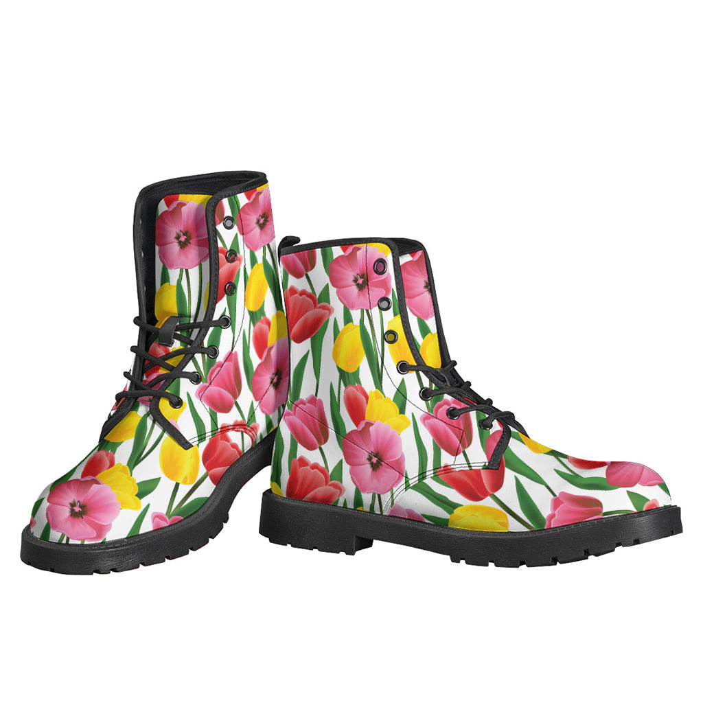 Colorful Tulip Pattern Leather Boots: Embrace Your Inner Hippie Style - 3