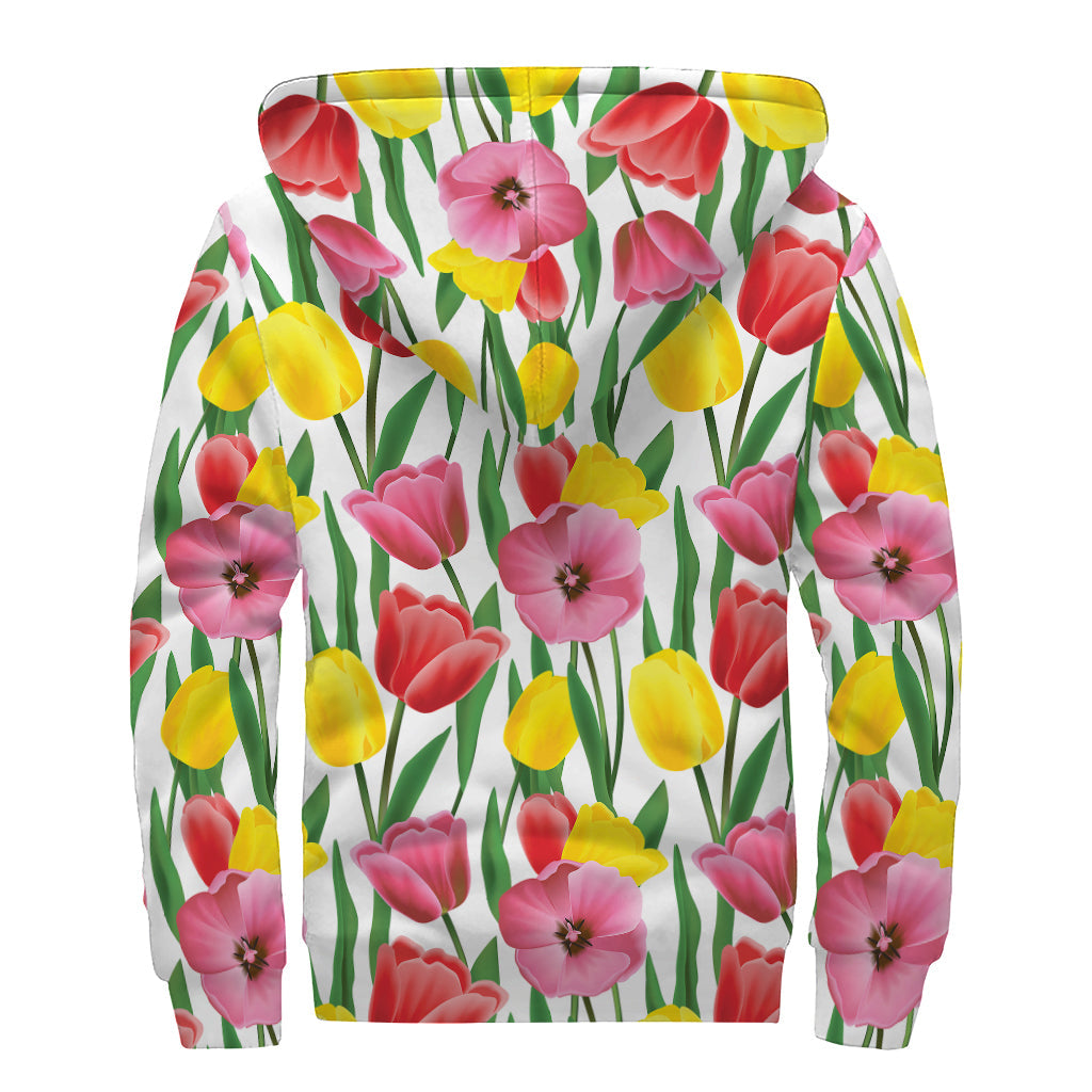 Colorful Tulip Pattern Print Hippie Sherpa Lined Zip Up Hoodie - 2