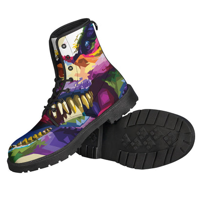 Colorful Tyrannosaurus Rex Print Leather Lightweight Boots for the Free-Spirited Hippies - 2