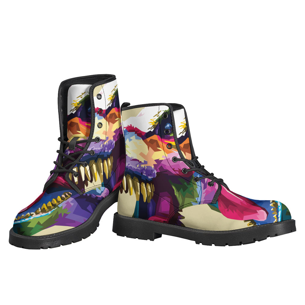 Colorful Tyrannosaurus Rex Print Leather Lightweight Boots for the Free-Spirited Hippies - 3