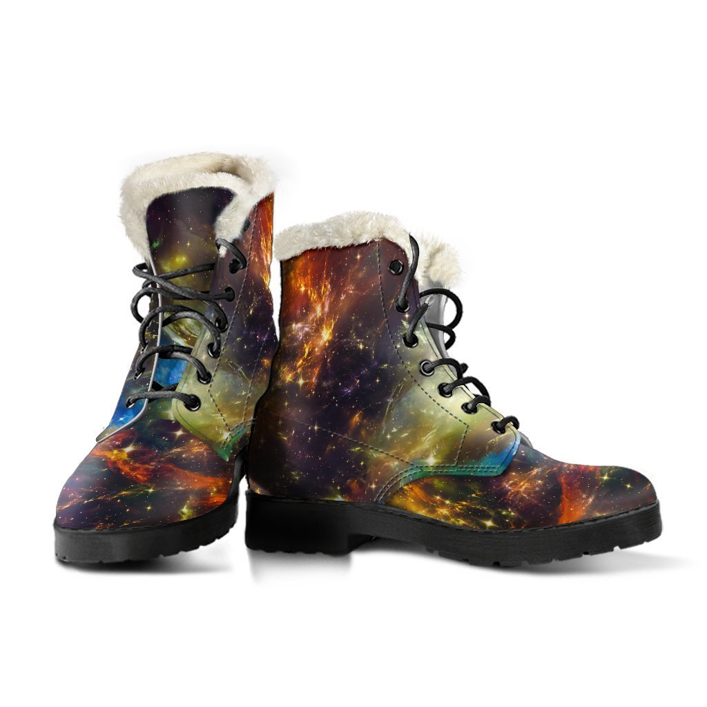 Colorful Universe Galaxy Space Faux Fur Leather Boots - 3