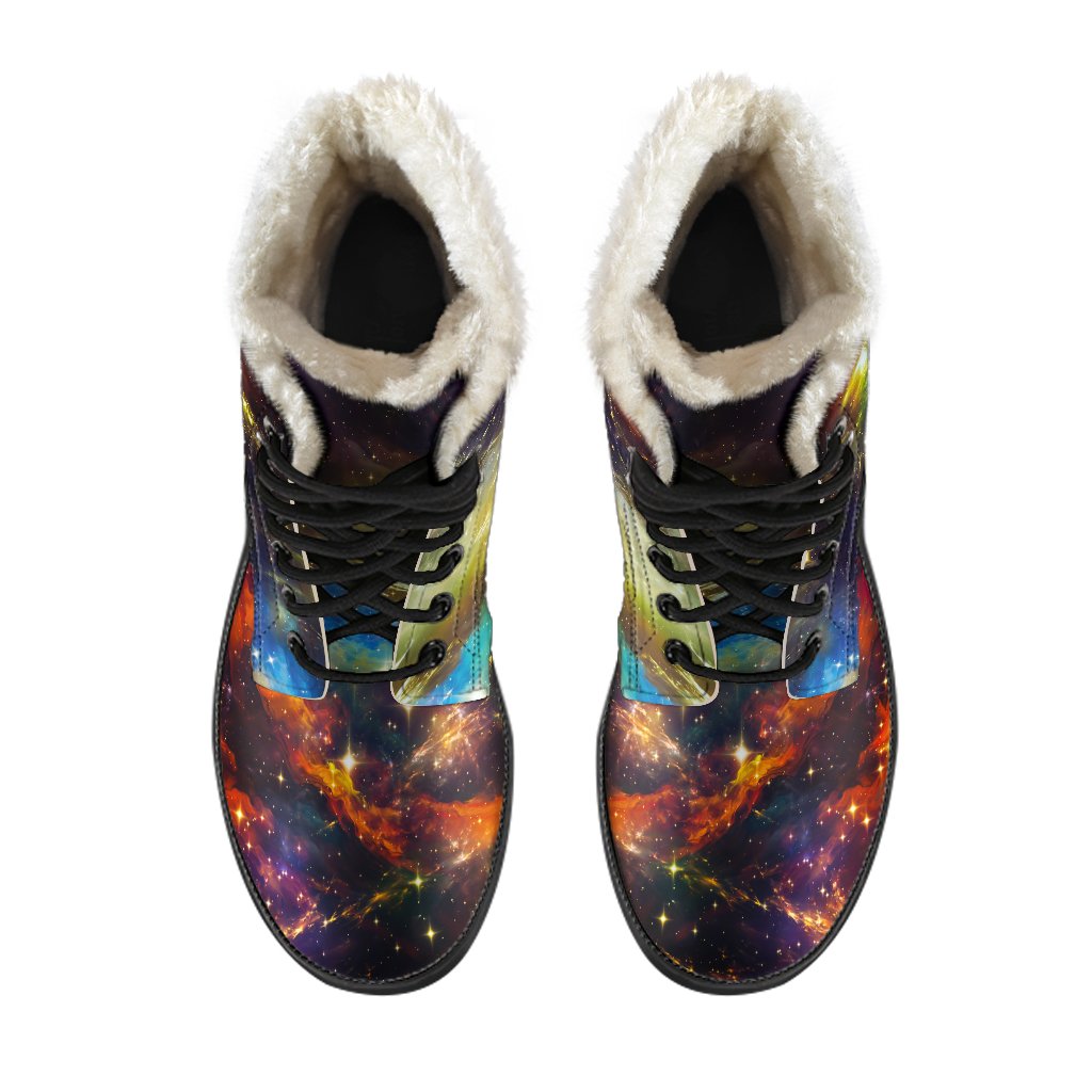 Colorful Universe Galaxy Space Faux Fur Leather Boots - 4