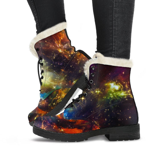 Colorful Universe Galaxy Space Faux Fur Leather Boots - 1