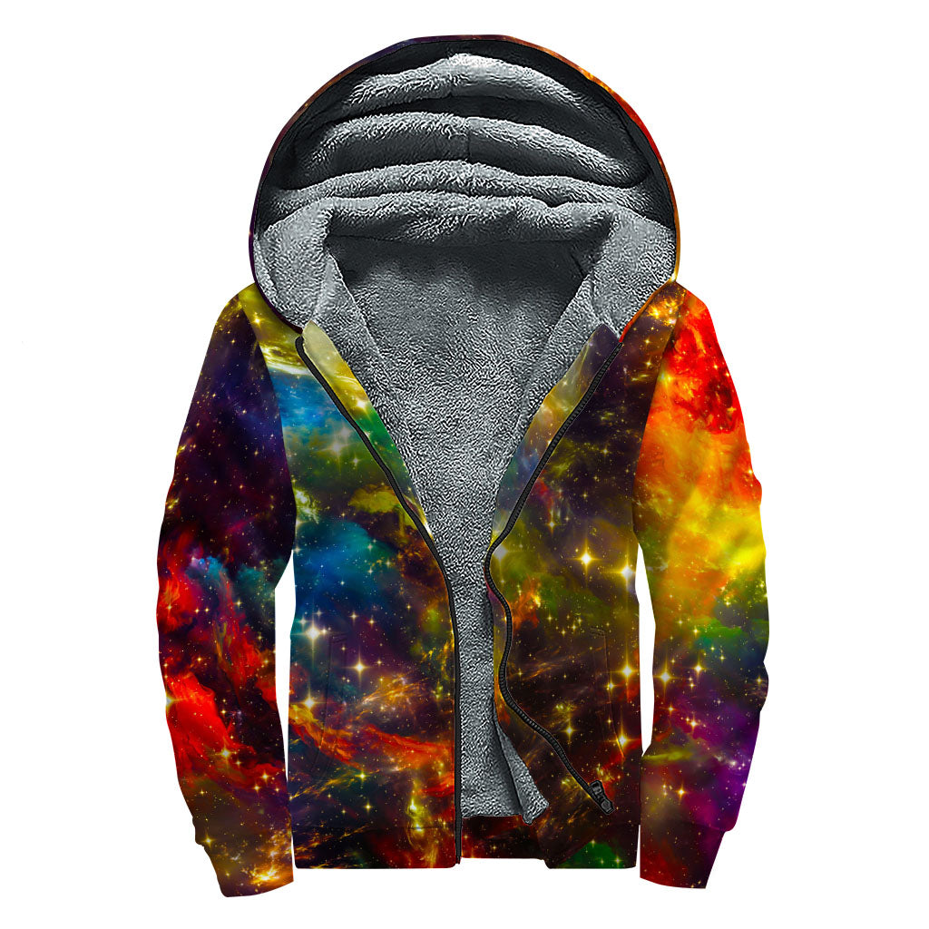 Colorful Universe Galaxy Space Print Sherpa Lined Zip Up Hoodie for the FREE-SPIRITED Hippie - 1