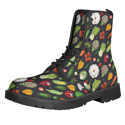 Groovy Vibes: Colorful Vegetable Pattern Leather Boots for Modern Hippies - 1