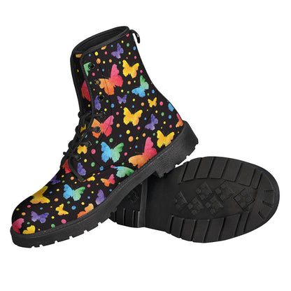 Colorful Watercolor Butterfly Print Leather Lightweight Boots for Free-Spirited Hippies - 2