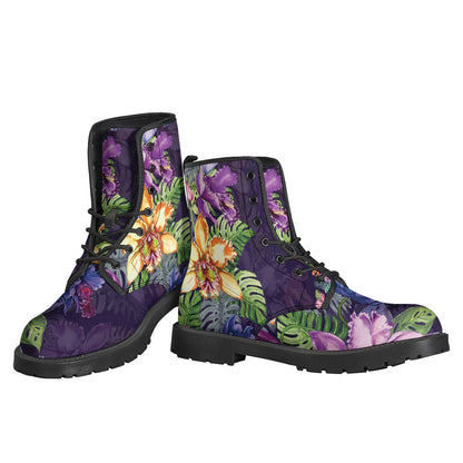 Colorful Watercolor Cattleya Print Leather Lightweight Boots for Free-Spirited Hippies - 3