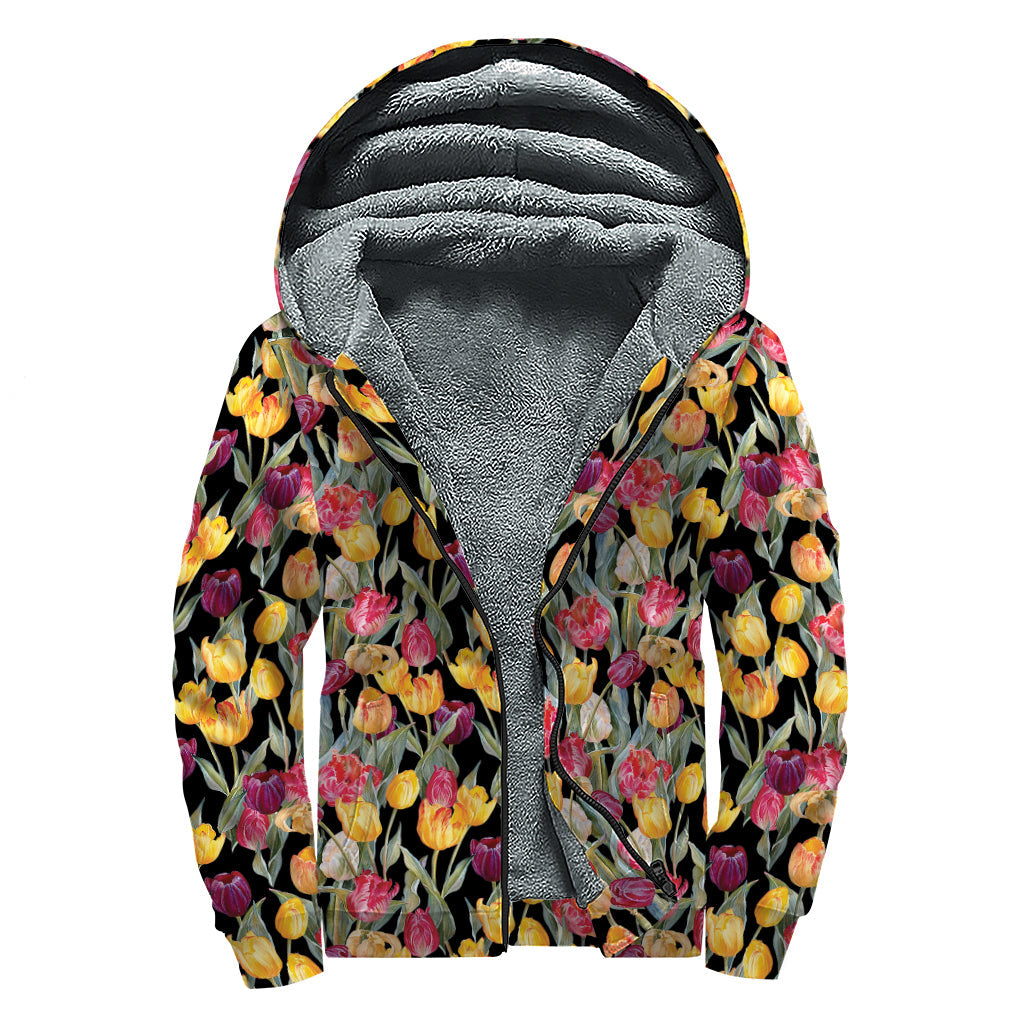 Psychedelic Tulip Dream Sherpa Lined Zip Up Hoodie - 1