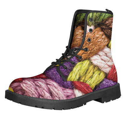 Colorful Wool Yarns Print Leather Boots for Stylish Hippies - 1