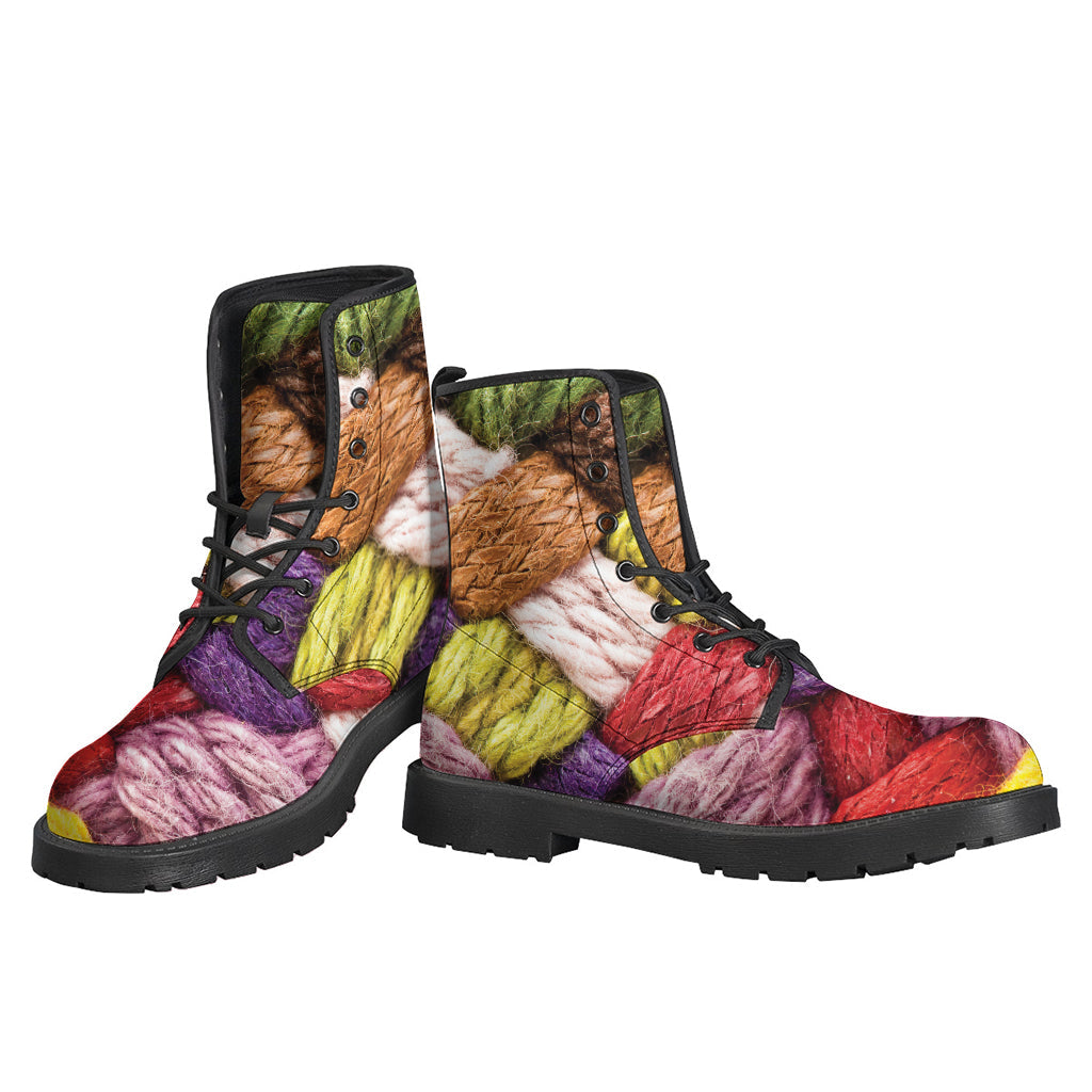 Colorful Wool Yarns Print Leather Boots for Stylish Hippies - 3