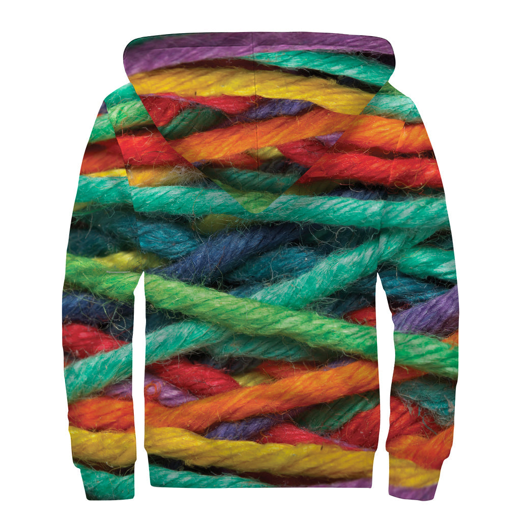 Colorful Yarn Print Hippie Sherpa Lined Zip Up Hoodie - 2