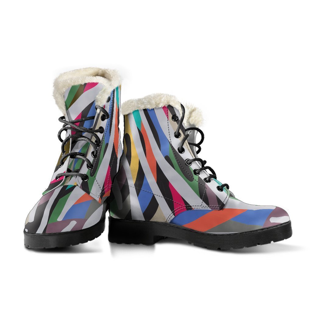 Wild and Free: Colorful Zebra Print Faux Fur Leather Boots for Boho Hippies - 3