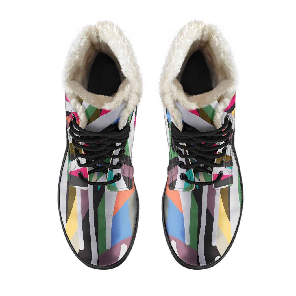 Wild and Free: Colorful Zebra Print Faux Fur Leather Boots for Boho Hippies - 4