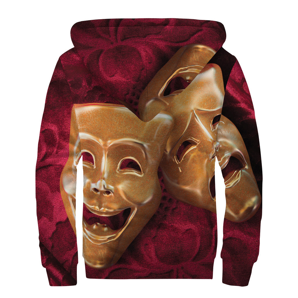 Comedy and Tragedy Theater Masks Sherpa Lined Zip Up Hoodie for Groovy Hippies - 2