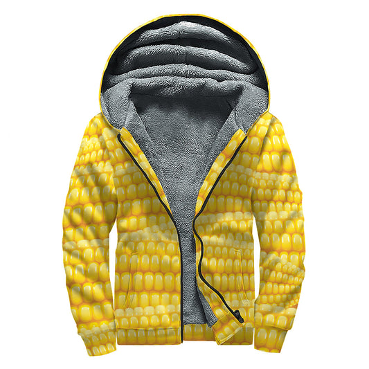 Corn Pattern Print Sherpa Lined Zip Up Hoodie for Chic Hippies - 1