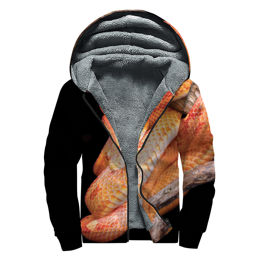 Corn Snake Print Sherpa Lined Zip Up Hoodie: Embrace Your Inner Hippie Style! - 1