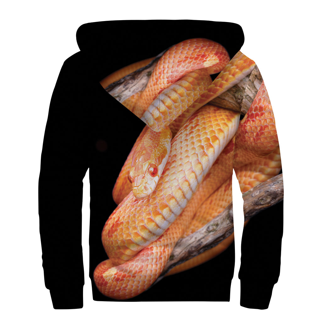 Corn Snake Print Sherpa Lined Zip Up Hoodie: Embrace Your Inner Hippie Style! - 2