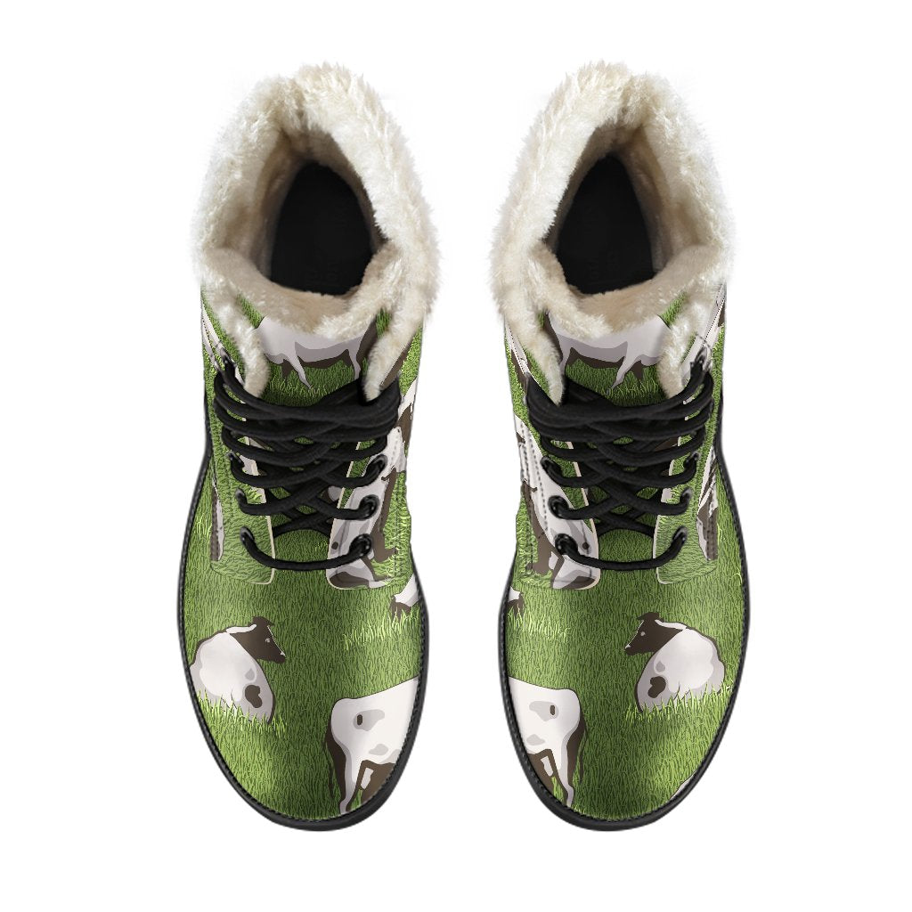 Groovy Cow Print Faux Fur Leather Boots for the Free-Spirited Hippie - 4