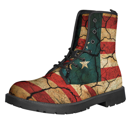 Groovy Vibes Leather Lightweight Boots: Cracked American Flag Print - 1